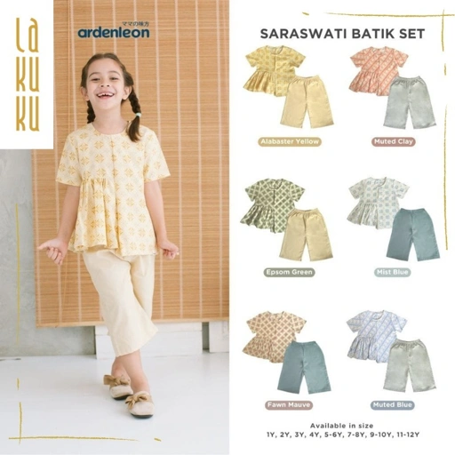 Image of Lakuku - Ardenleon Saraswati Batik Set Anak Perempuan Setelan Baju Celana Katun