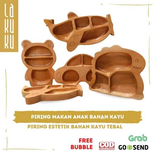 Image of Lakuku - Piring Makan Anak Bahan Kayu Tebal Bentuk Lucu dan Estetik