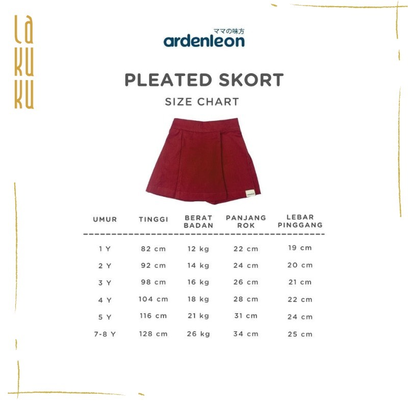 Lakuku - Ardenleon pleated skort Rok Bawahan Anak Perempuan