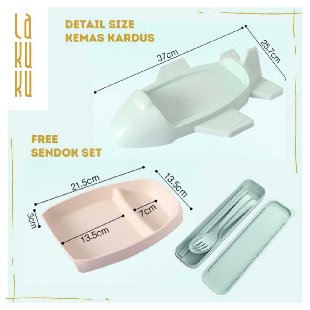 Lakuku - Kids Feeding Set PP Piring Makan Anak 3D bentuk mobil pesawat terbang