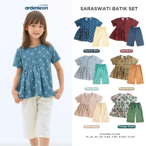 Image of Lakuku - Ardenleon Saraswati Batik Vol.2 Set Anak Perempuan Setelan Baju Celana Katun