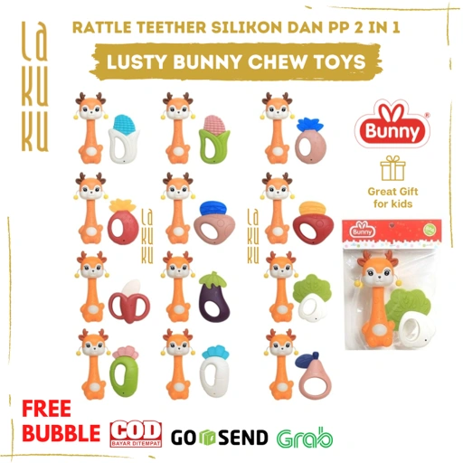 Image of Lakuku - Lusty Bunny Chew Toys Teether Gigitan Bayi Bahan Silikon dan PP 2 in 1