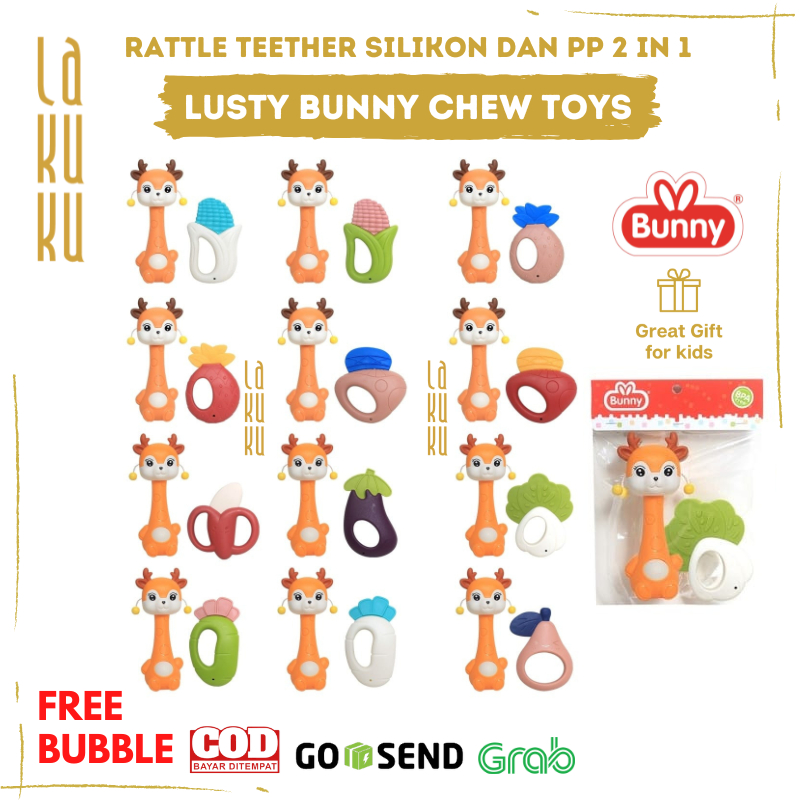 Lakuku - Lusty Bunny Chew Toys Teether Gigitan Bayi Bahan Silikon dan PP 2 in 1