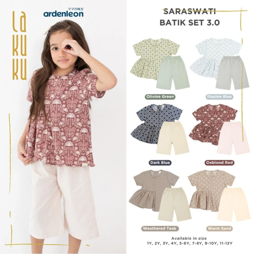 Image of Lakuku - Ardenleon Saraswati Batik Vol.3 Set Anak Perempuan Setelan Baju Celana Katun