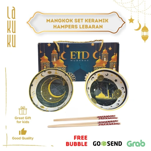 Image of Lakuku - Hampers Lebaran Set 2 Mangkok Keramik 2 pasang sumpit