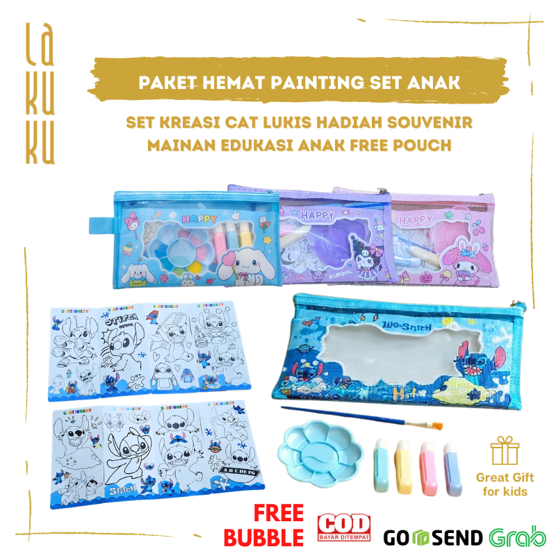 Lakuku - Paket Hemat Painting Set Anak Lukis Edukasi Dengan Free Pouch Dan Bubble