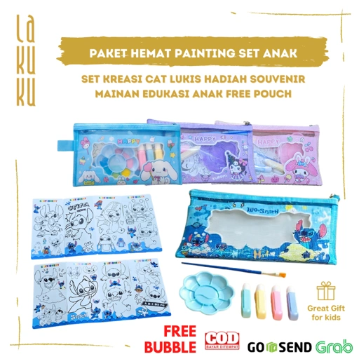 Lakuku - Paket Hemat Painting Set Anak Lukis Edukasi Dengan Free Pouch Dan Bubble