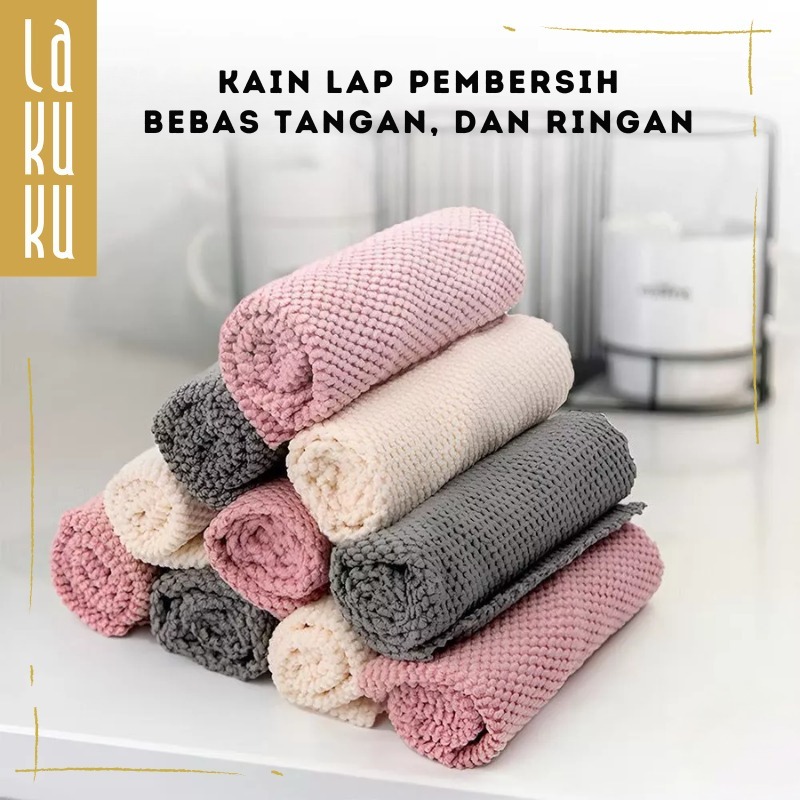 Lakuku - Kain lap tebal microfiber ukuran 25 x 25 cm serba guna