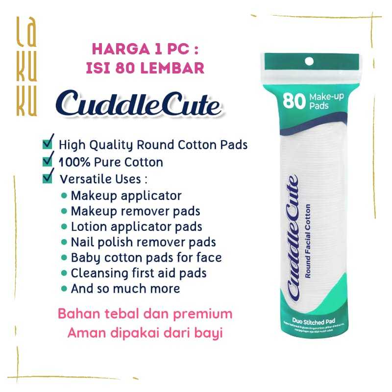 Lakuku - CuddleCute Kapas 100% High Quality Round Facial Cotton Pad 80pcs Kapas Kecantikan Kapas Bulat Kapas Wajah Kapas Bundar Kapas Muka