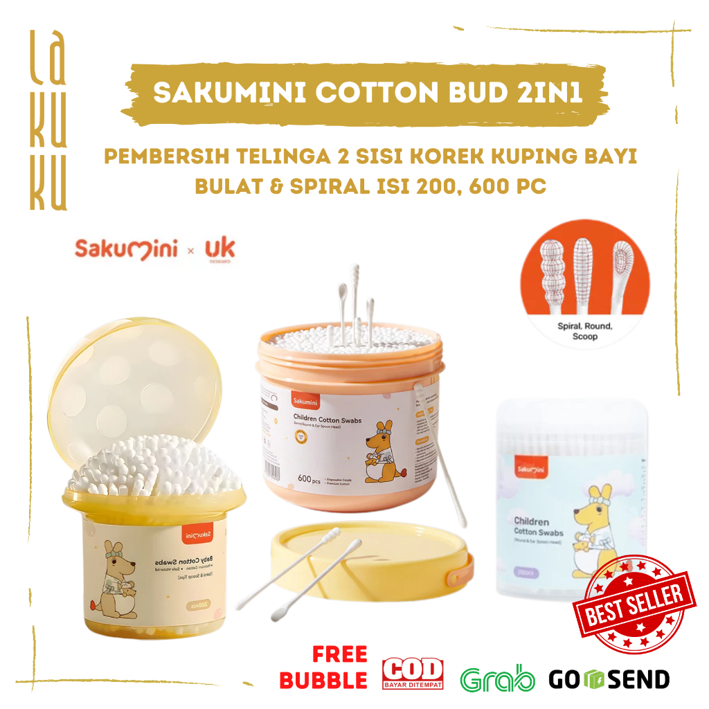 Lakuku - Sakumini Cotton Bud 2in1 Korek Kuping 2 sisi isi 200pcs
