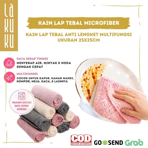 Lakuku - Kain lap tebal microfiber ukuran 25 x 25 cm serba guna
