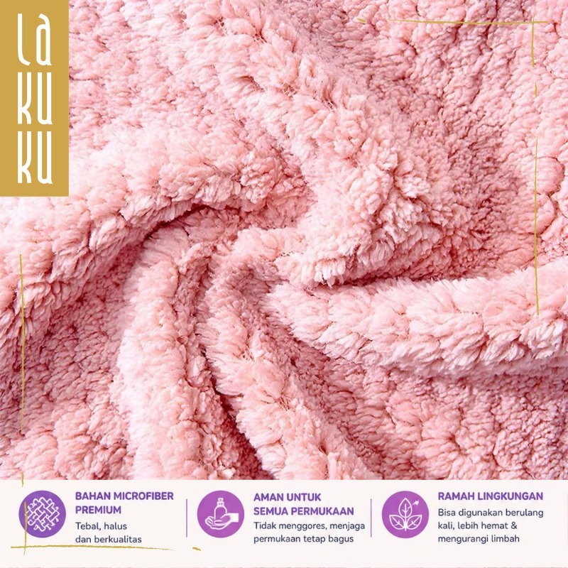 Lakuku - Kain lap tebal microfiber ukuran 25 x 25 cm serba guna
