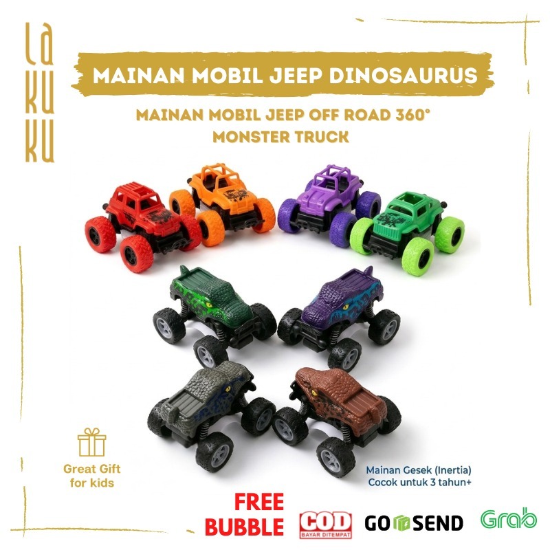 Lakuku - Mainan Mobil Jeep Off Road 360° Warna Warni Mobil Monster Dinosaurus