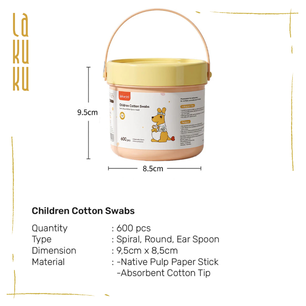 Lakuku - Sakumini Cotton Bud 2in1 Korek Kuping 2 sisi isi 200pcs