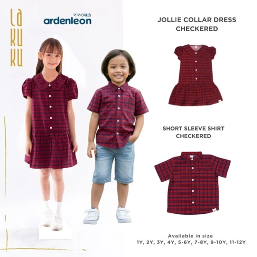 Image of Lakuku - Ardenleon Checkered Perempuan Laki Atasan Short Sleeve Shirt atau Jollie Collar Dress Regal Red