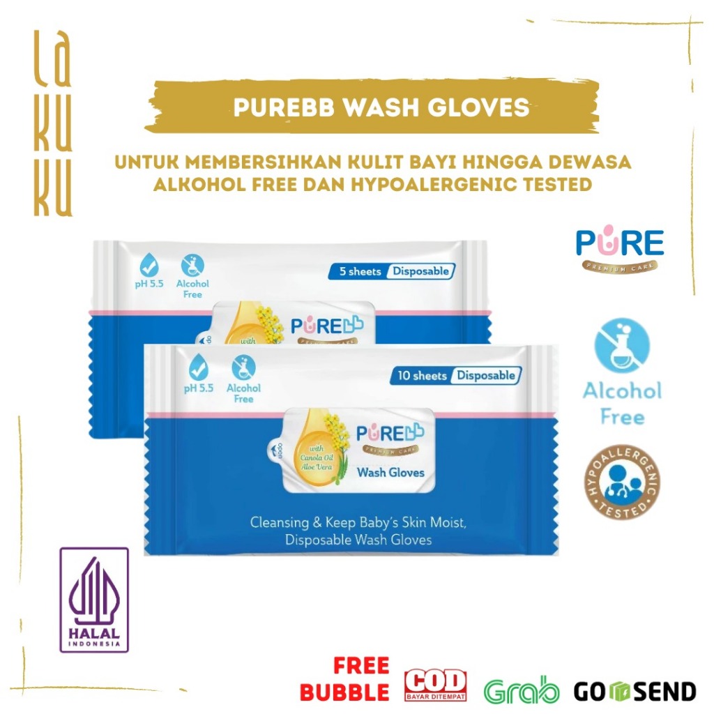 Lakuku - PUREBB Wash Gloves Baby hingga dewasa Lap Basah pembersih badan sekali pakai