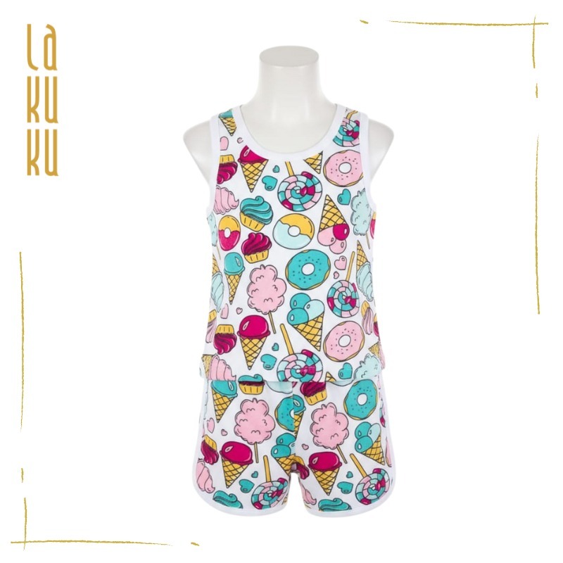 Lakuku - LK Sleeveless Set Setelan Baju Kutung Singlet Celana Anak Cozy is Good