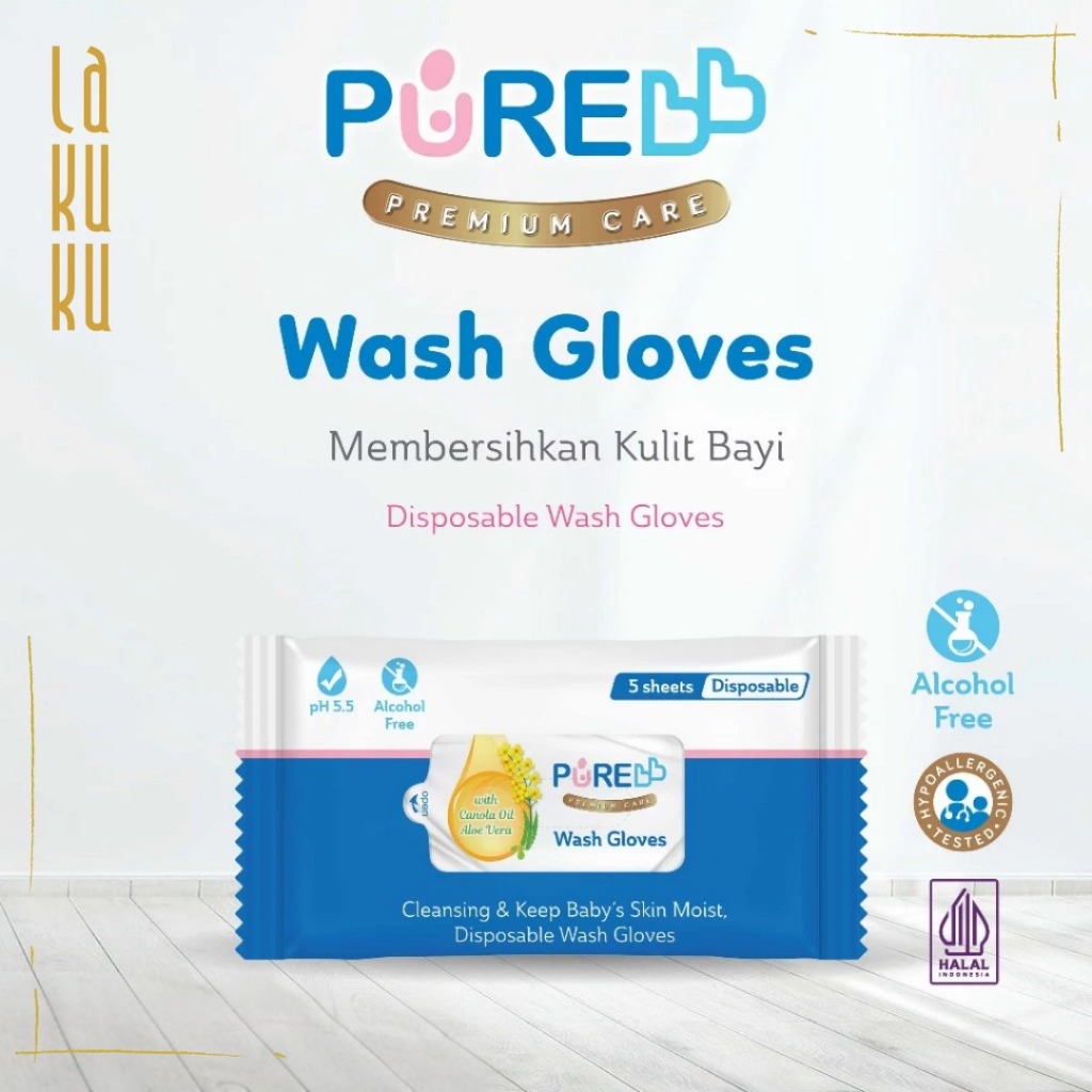 Lakuku - PUREBB Wash Gloves Baby hingga dewasa Lap Basah pembersih badan sekali pakai
