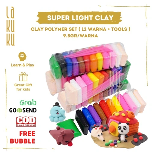 Image of Lakuku - Super Light Clay Polymer Set 12 warna Mainan Sensorik Craft Anak 9.5gr/warna