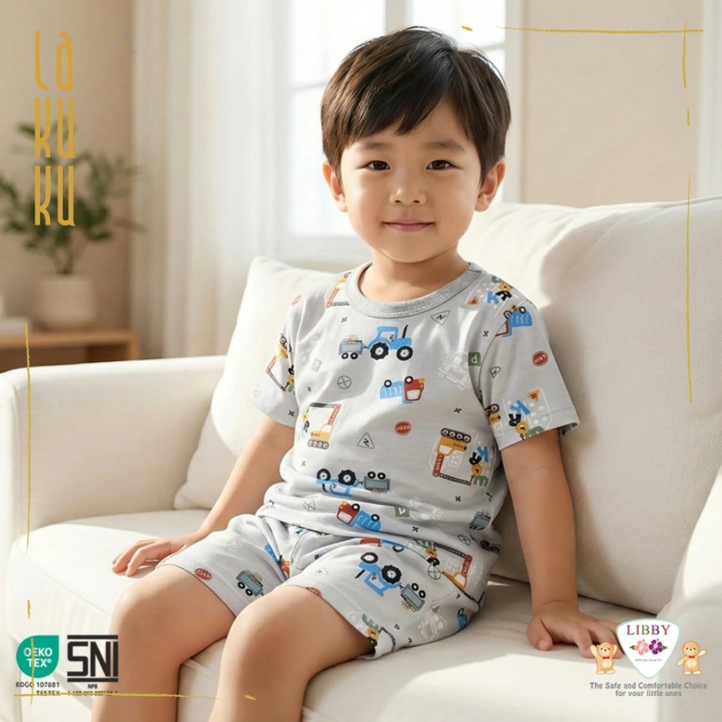 Lakuku - Setelan Libby Baby Baju Celana Pendek Kancing Depan Oblong S sampai XXL