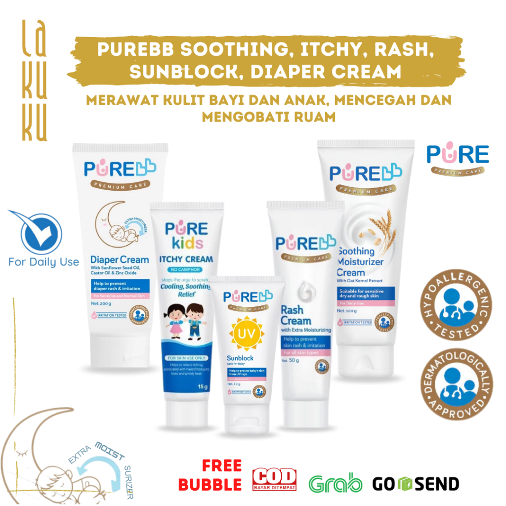 Lakuku - Purebb pure kids Diaper Cream, Sunblock, Soothing Cream dan Rush Cream untuk bayi dan anak