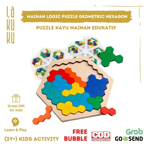 Image of Lakuku - Mainan Logic Puzzle Geometric Kayu Hexagon, segi enam