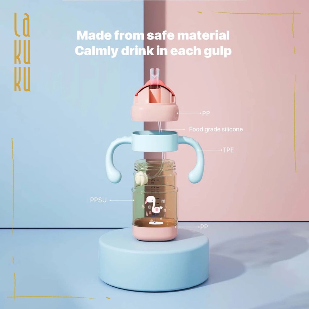 Lakuku - Sakumini Botol Minum Sedotan PPSU Training Bottle Cup Straw Duck