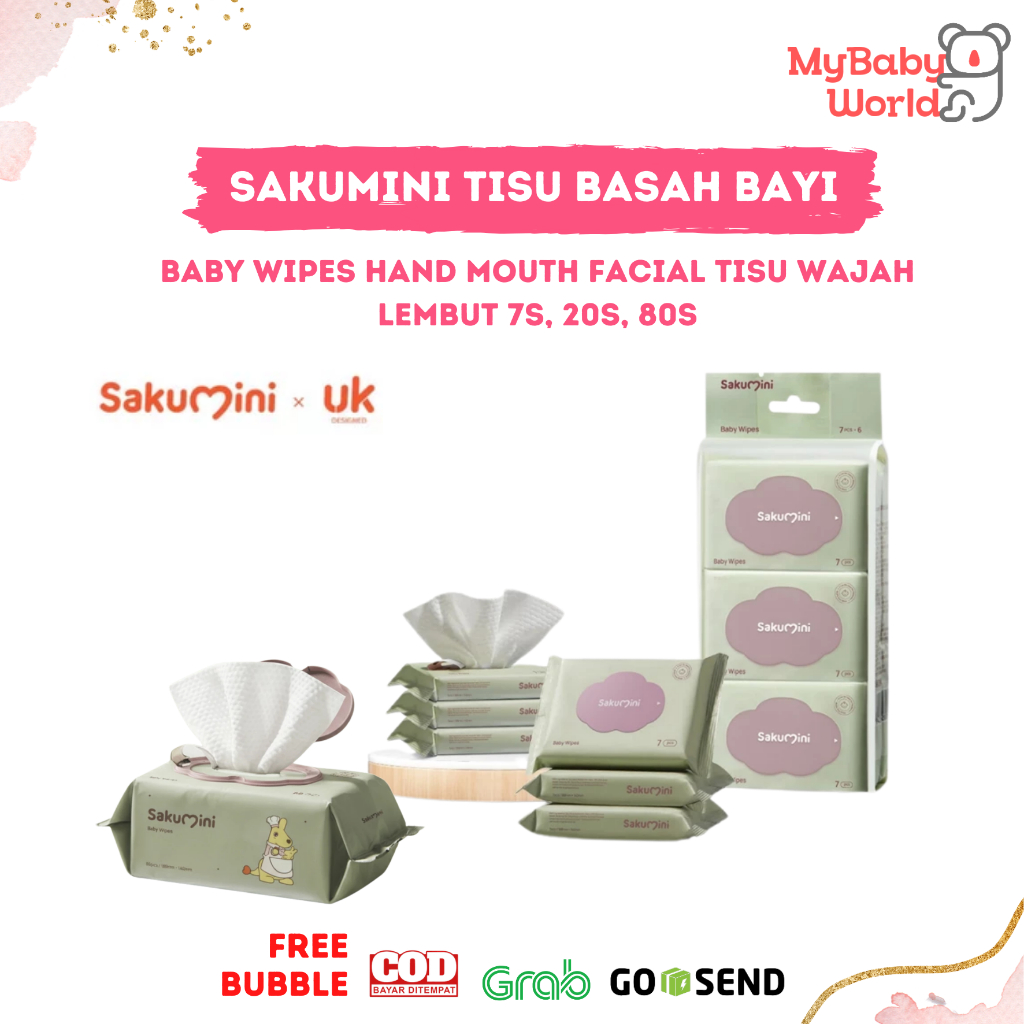 MBW - Sakumini Tissue Basah Wet Wipes Mini 20s 80s Facial Baby Lembut