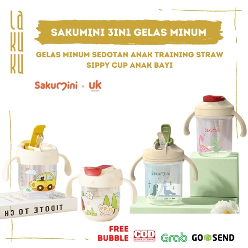 Image of Lakuku - Sakumini 3in1 gelas botol minum gagang Sedotan Training Sippy Cup Anak