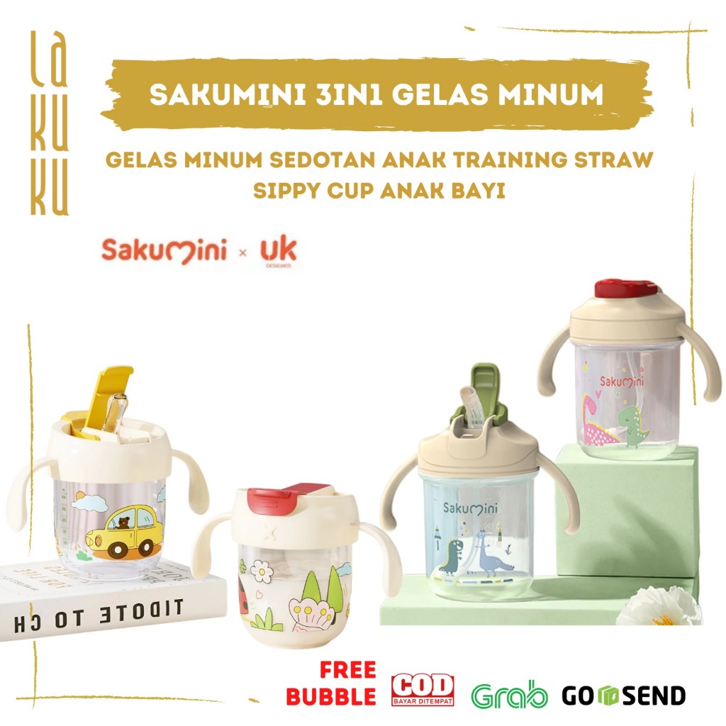 Lakuku - Sakumini 3in1 gelas botol minum gagang Sedotan Training Sippy Cup Anak