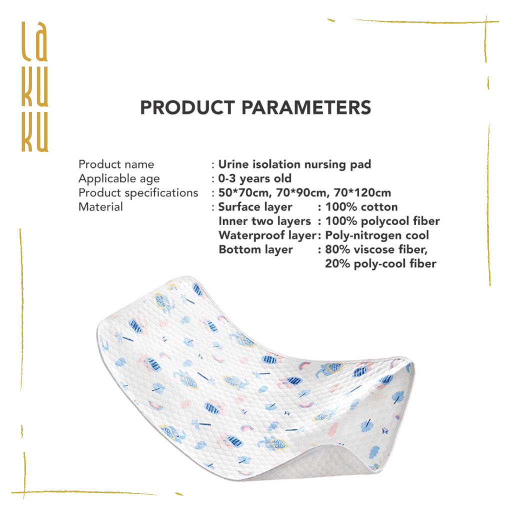 Lakuku - Sakumini Urinepad Organik bahan Katun Perlak Alas Ompol Bayi 50x70 cm