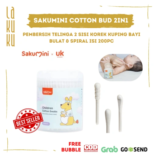 Image of Lakuku - Sakumini Cotton Bud 2in1 Korek Kuping 2 sisi isi 200pcs