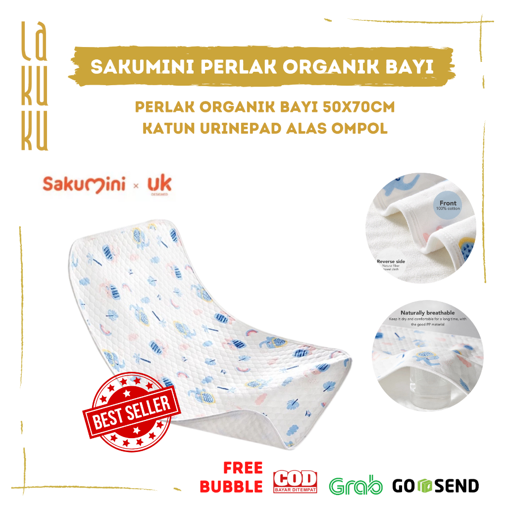 Lakuku - Sakumini Urinepad Organik bahan Katun Perlak Alas Ompol Bayi 50x70 cm
