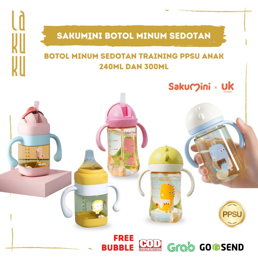 Lakuku - Sakumini Botol Minum Sedotan PPSU Training Bottle Cup Straw Duck