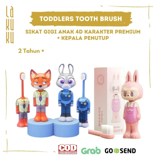 Lakuku - Sikat Gigi Anak 4D Karakter Premium Kepala Penutup Mainan