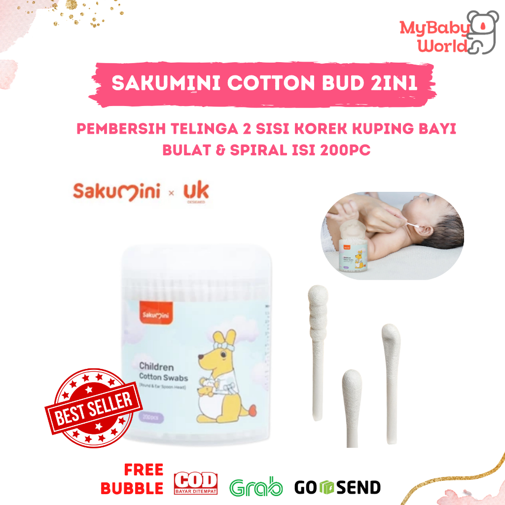 Lakuku - Sakumini Cotton Bud 2in1 Korek Kuping 2 sisi isi 200pcs
