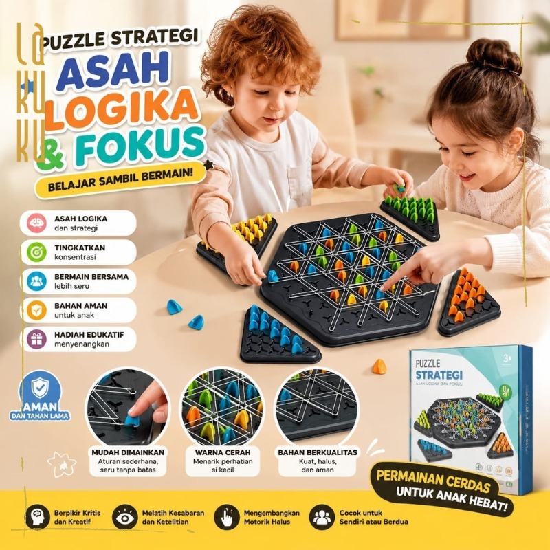 Lakuku - Multiplayer Puzzle Segitiga Board Game Rantai Karet Geometris Mainan Interactive
