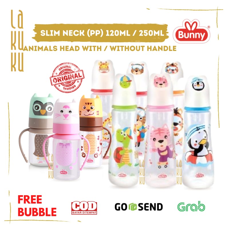 Lakuku - Lusty Bunny Botol Dot Susu Slim Neck Animal Handle Head 125ml 250ml