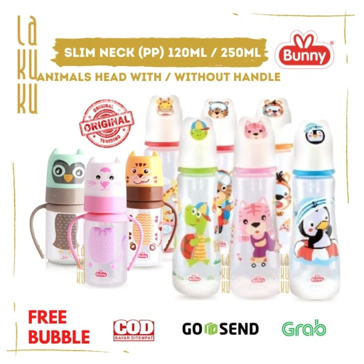 Image of Lakuku - Lusty Bunny Botol Dot Susu Slim Neck Animal Handle Head 125ml 250ml