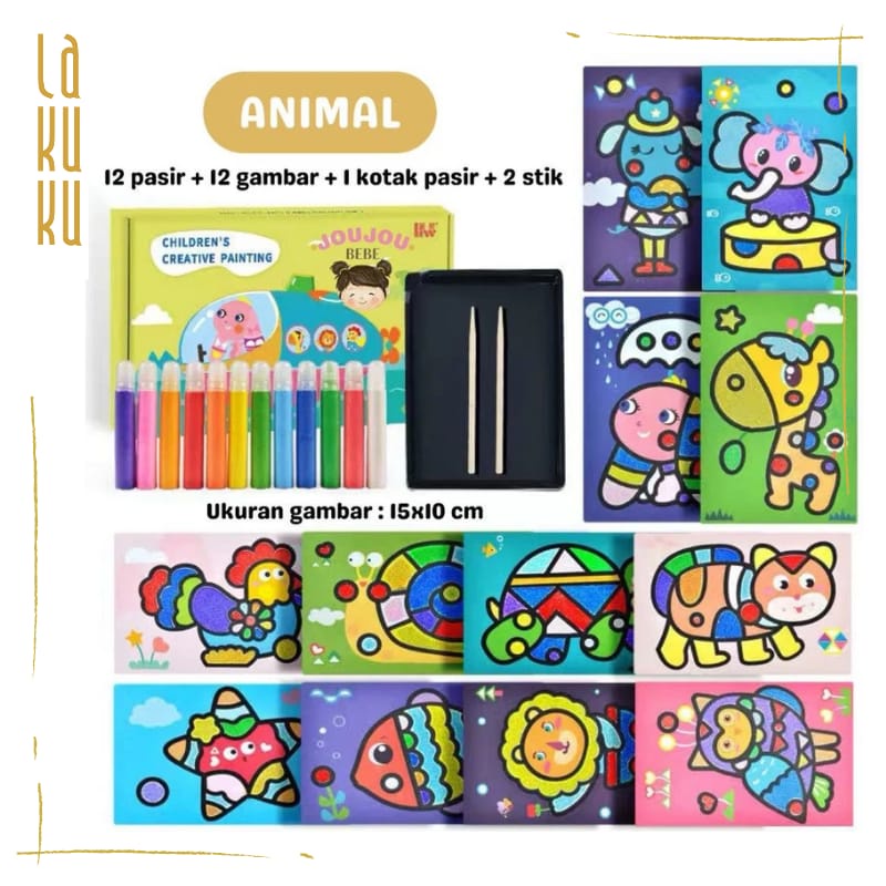 Lakuku - Kreasi mewarnai pasir halus 1 box 12 warna sand art and craft tool kit