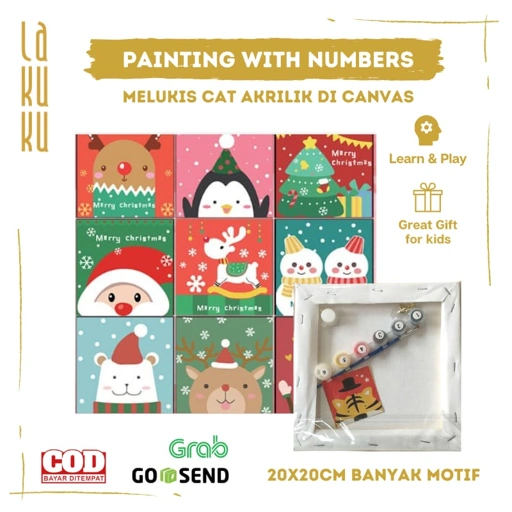 Image of Lakuku - Paint with Numbers Tool Kit Kreatifitas Melukis Canvas Anak Cat Kuas Akrilik Painting Creative