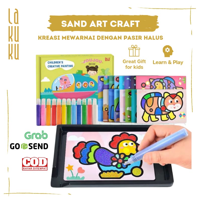 Lakuku - Kreasi mewarnai pasir halus 1 box 12 warna sand art and craft tool kit
