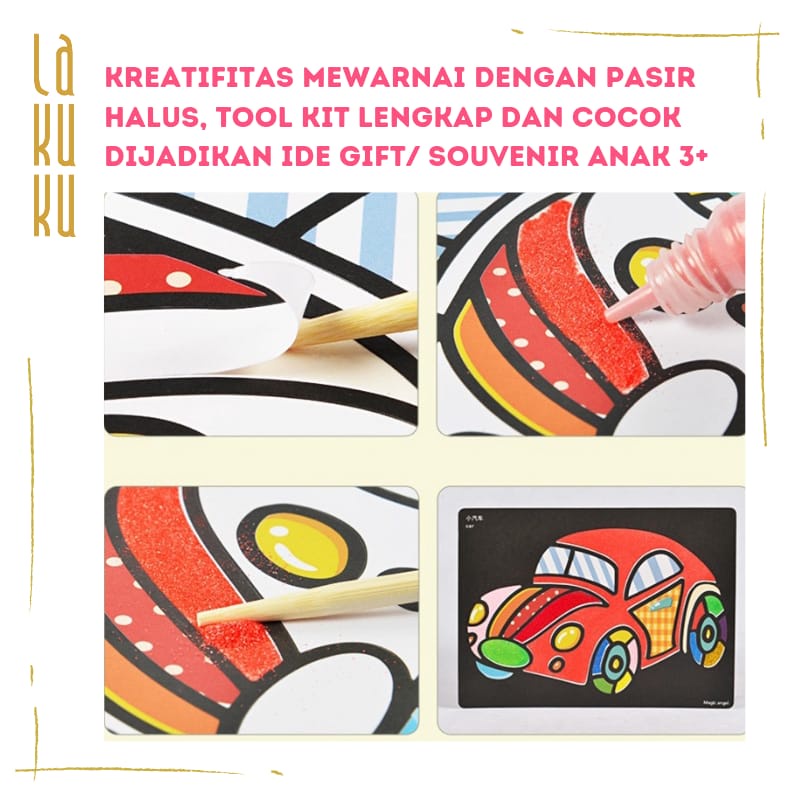 Lakuku - Kreasi mewarnai pasir halus 1 box 12 warna sand art and craft tool kit
