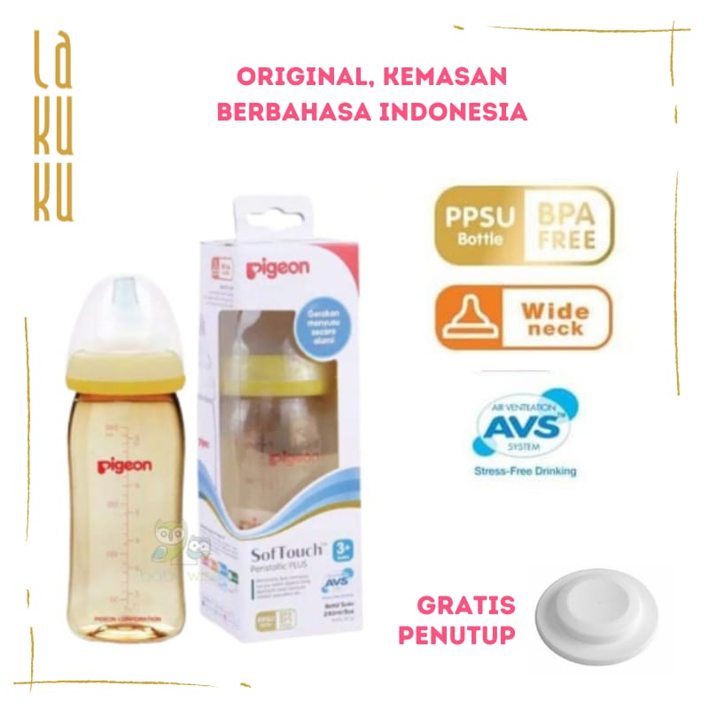 Lakuku - PIGEON Botol Susu PP Wide Neck Peristaltic plus nipple 160ml 240ml