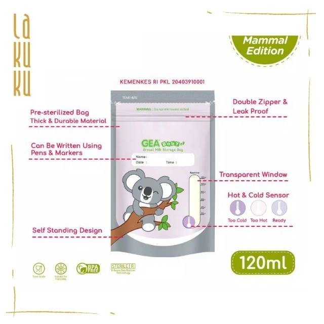 Lakuku - Kantong susu asi GEA BABY 120ml & 200ml Breast Milk Storage Bag COD PACKING BUBBLE isi 30 lbr