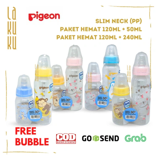 Image of Lakuku - Botol Pigeon Standard Slim Neck 240ml + 120ml  Paket Hemat 2 in 1 Dot Newborn Original