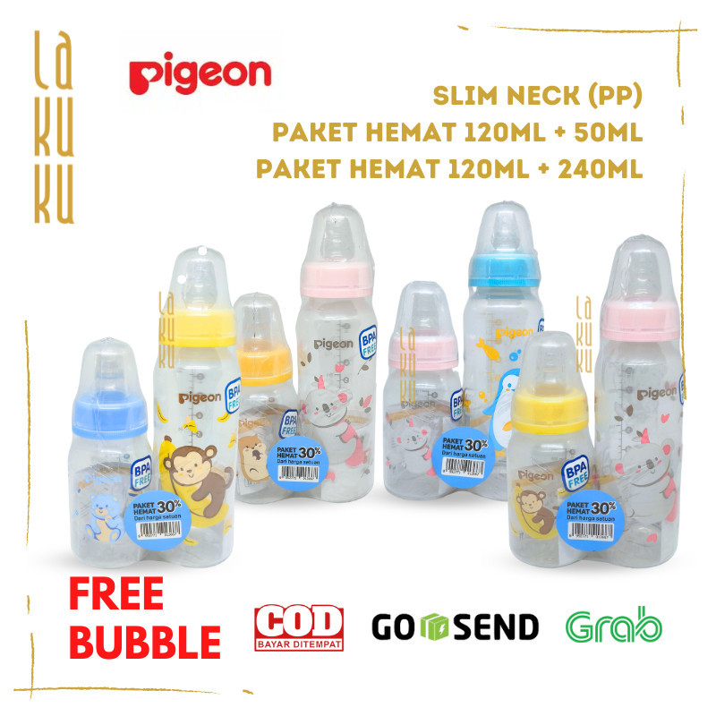 Lakuku - Botol Pigeon Standard Slim Neck 240ml + 120ml Paket Hemat 2 in 1 Dot Newborn Original