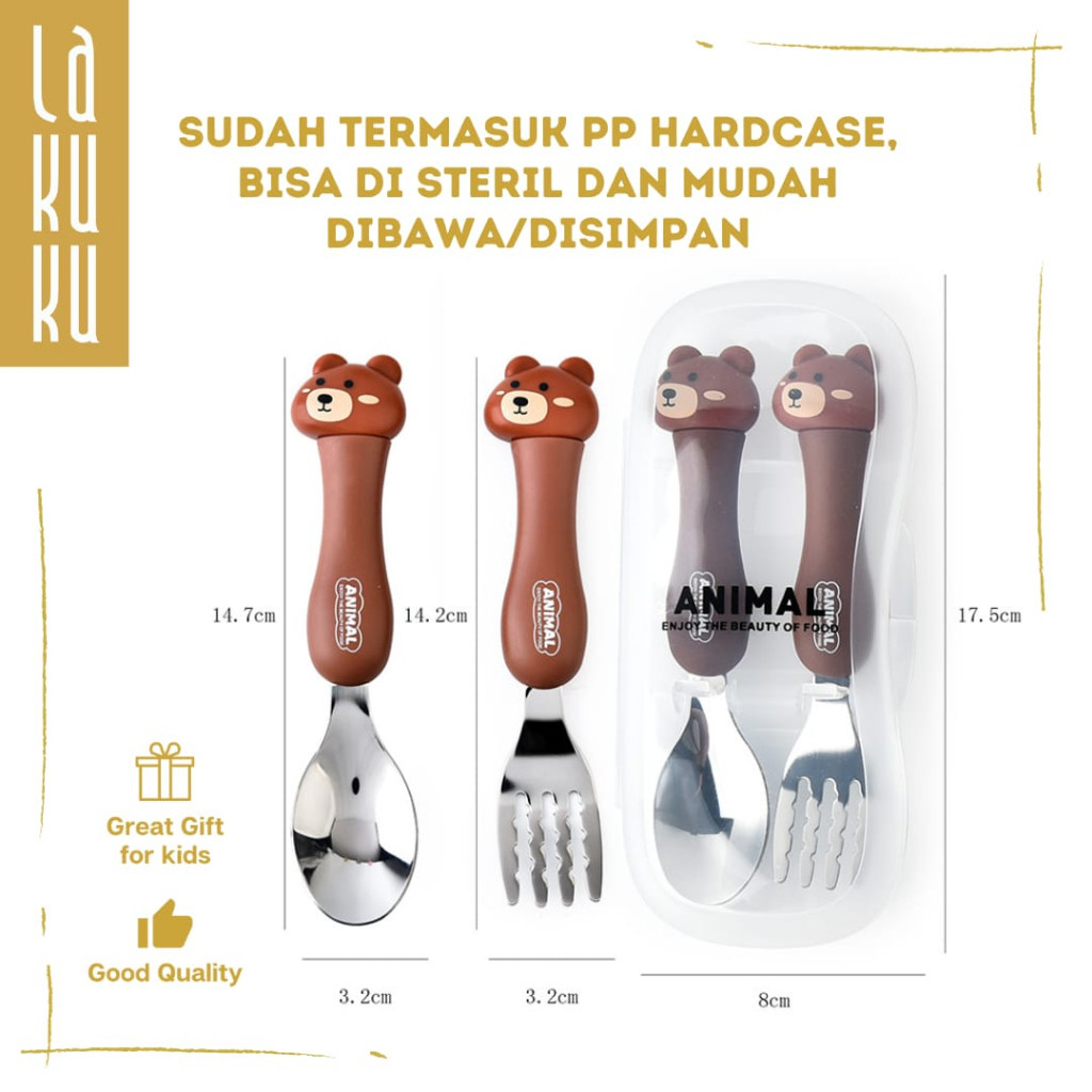Lakuku - Sendok Garpu Stainless Karakter hewan animal peralatan makan anak