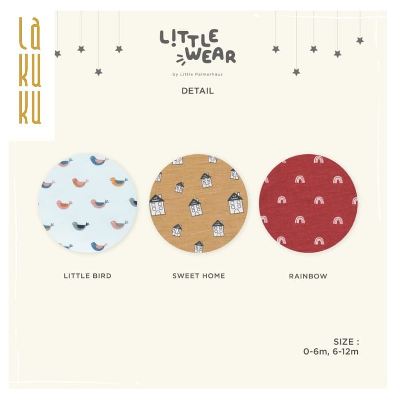 Lakuku - Little Palmerhaus Setelan Piyama Pendek kancing depan 0-12 bulan - Baju Celana Bayi Little Wear Short Sleeve newborn
