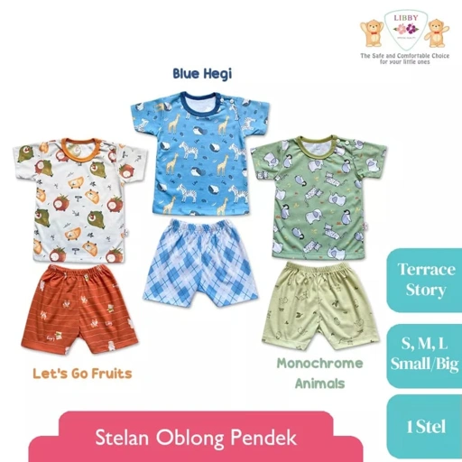 Image of Lakuku - Setelan Libby Baby Baju Celana Pendek Kancing Depan Oblong S sampai XXL V.2